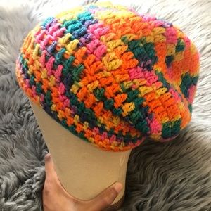 VINTAGE neon crochet beanie OS